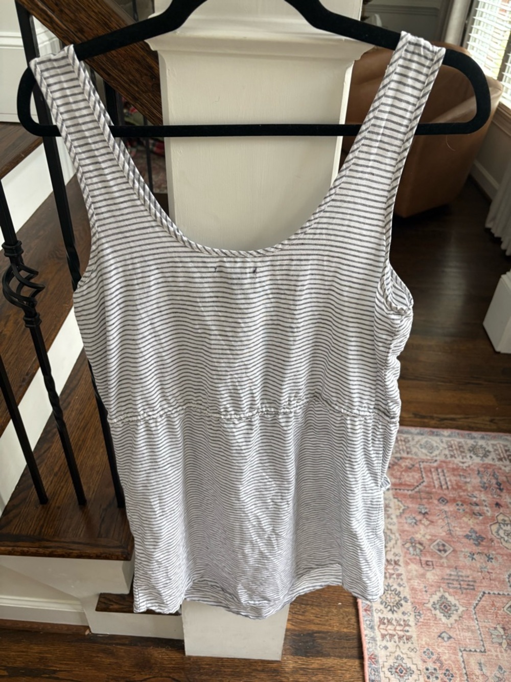Gap Sleeveless Cotton Linen Blend Dress Cover Up Black White Stripe Draw String - Picture 5 of 6